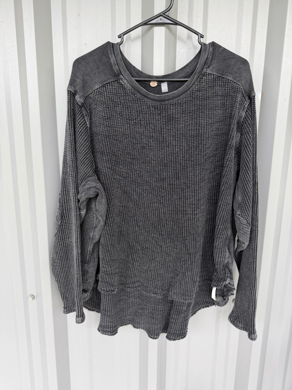 Free People FP One Blake Thermal Charcoal Gray Oversized Waffle Knit Top
